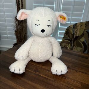 Steiff 16” SOFT CUDDLY FRIENDS WHITE SUGAR LAMB Lamm PLUSH BUTTON IN EAR #103315